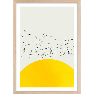 Affiche dessin ""1000 oiseaux"" Affiche + cadre en bois - Chêne