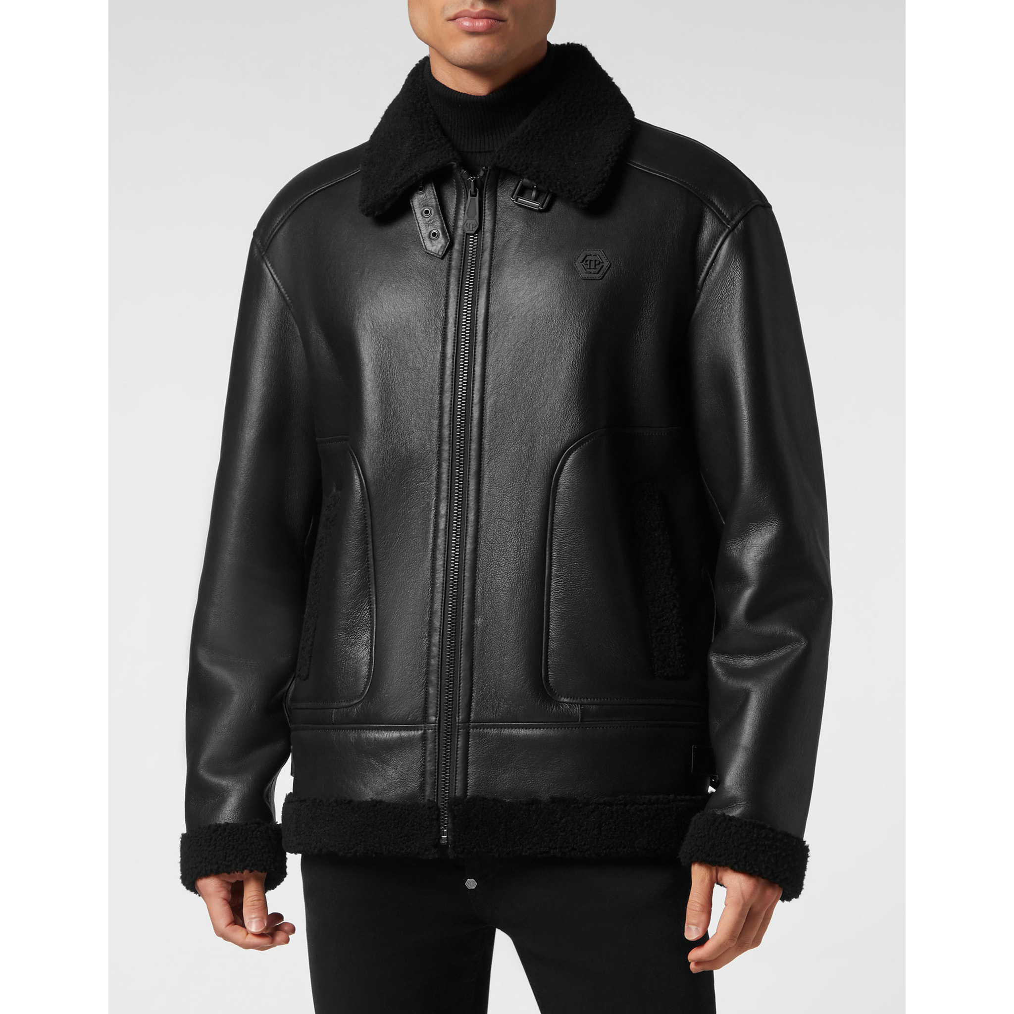 PHILIPP PLEIN Chaqueta de cuero SKULL&BONES