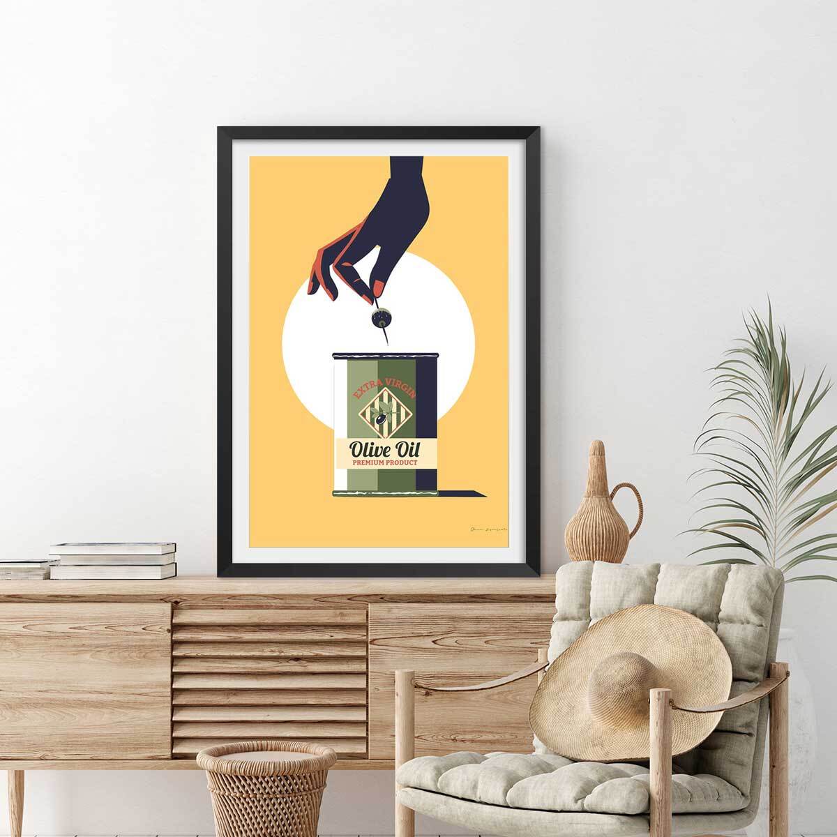 Affiche cuisine Huile d'olive extra Affiche sous cadre noir