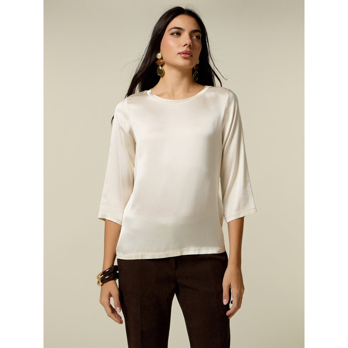 Oltre - Blusa in raso di viscosa stretch - Bianco