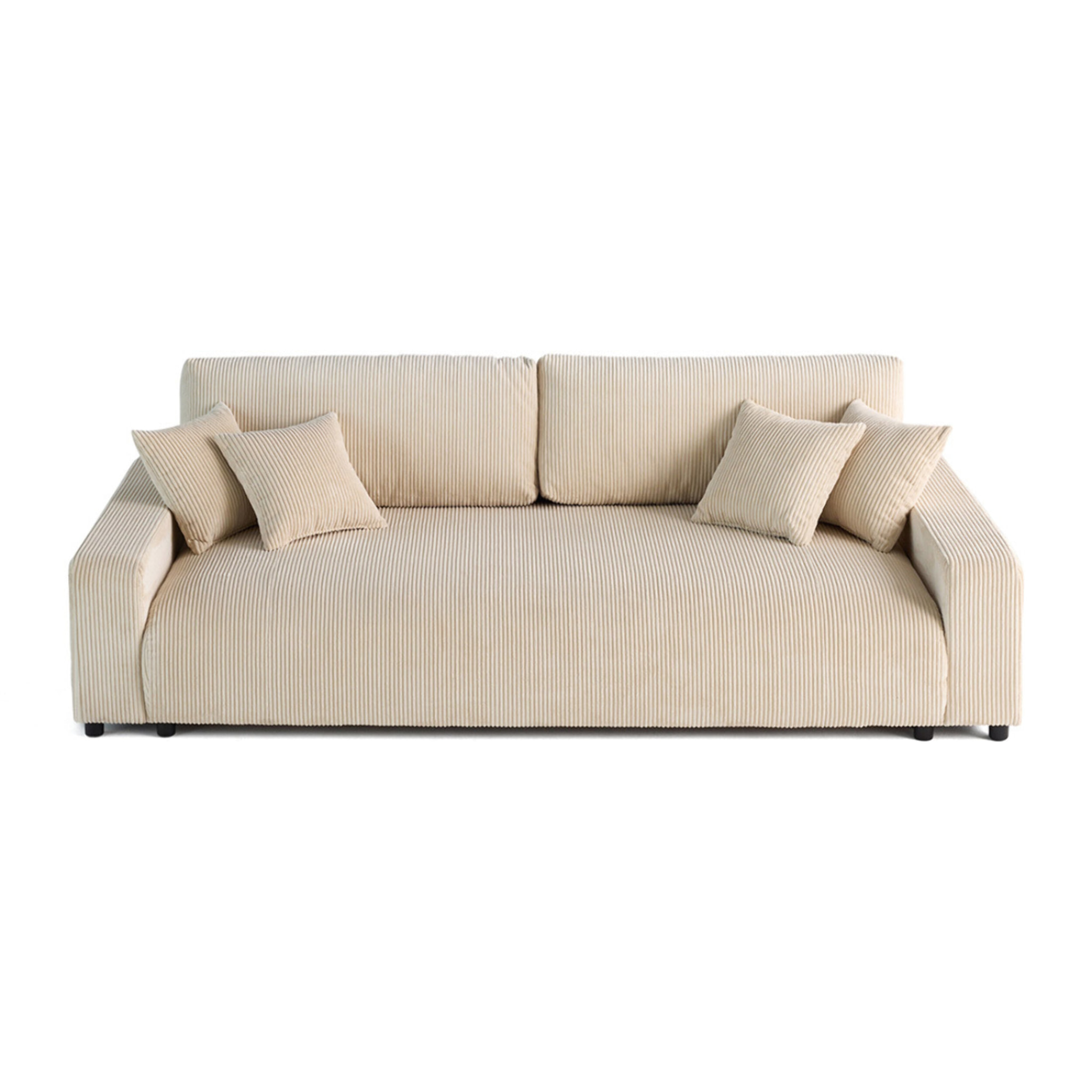 Pivoine - canapé droit 3 places - convertible avec coffre - en velours côtelé - Beige
