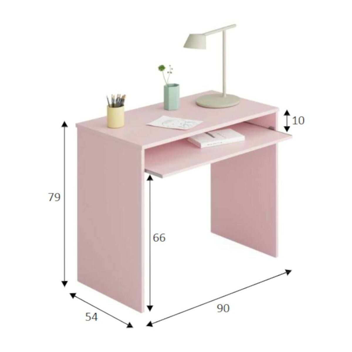 Scrivania Dayton, Scrittoio per ufficio con ripiano, Tavolo da studio porta PC da ufficio o cameretta, Tavolo da studio, cm 90x54h79, Rosa