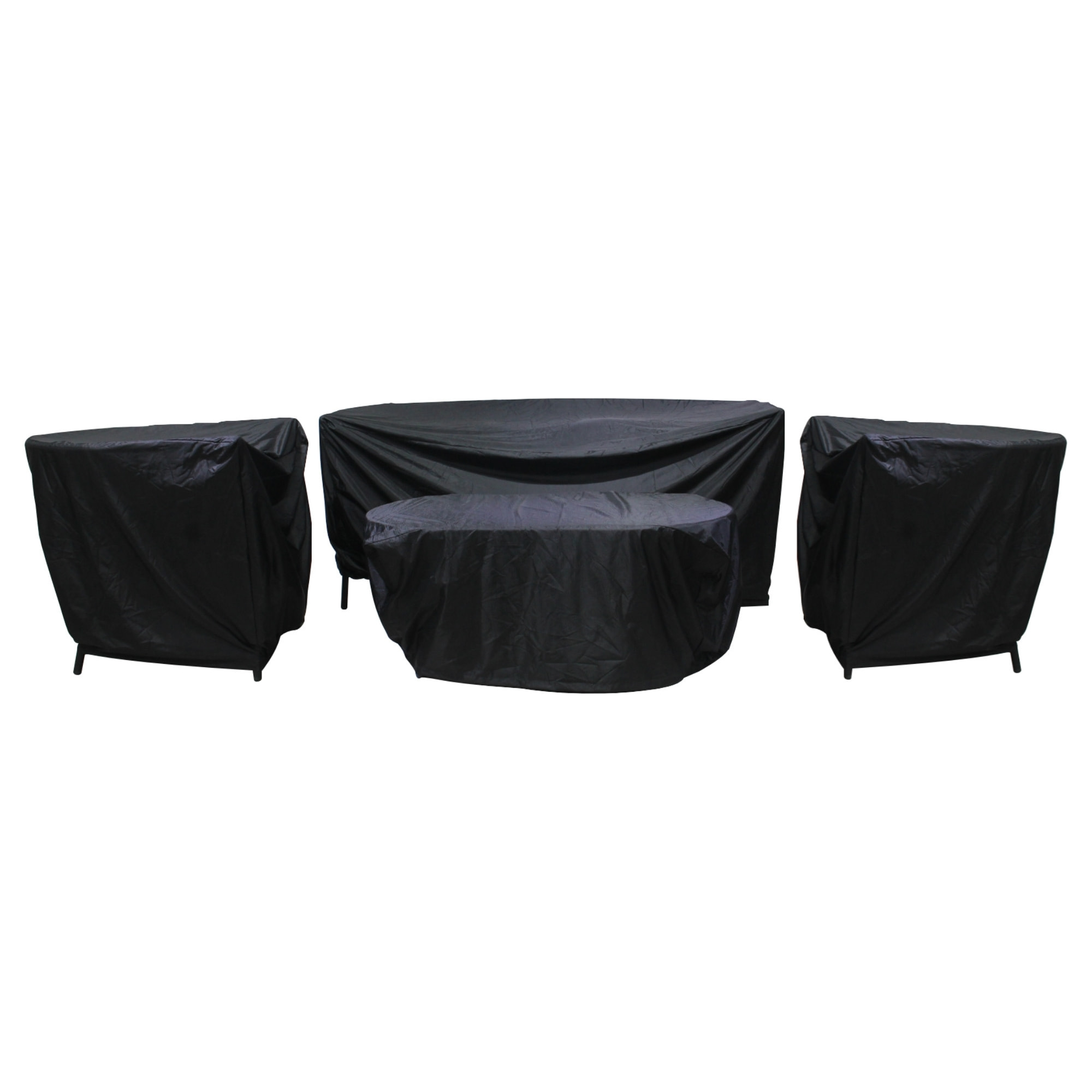 MOANA - salon bas de jardin 4 pl + table - corde, métal et bois - noir coussins gris - housse de protection - Cordage noire, acier, bois et coussins gris