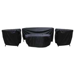 MOANA - salon bas de jardin 4 pl + table - corde, métal et bois - noir coussins gris - housse de protection - Cordage noire, acier, bois et coussins gris