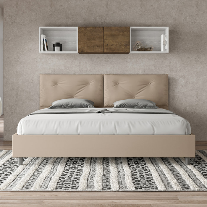 Lit king size sans sommier rembourré 200x200 similicuir taupe Appia Large