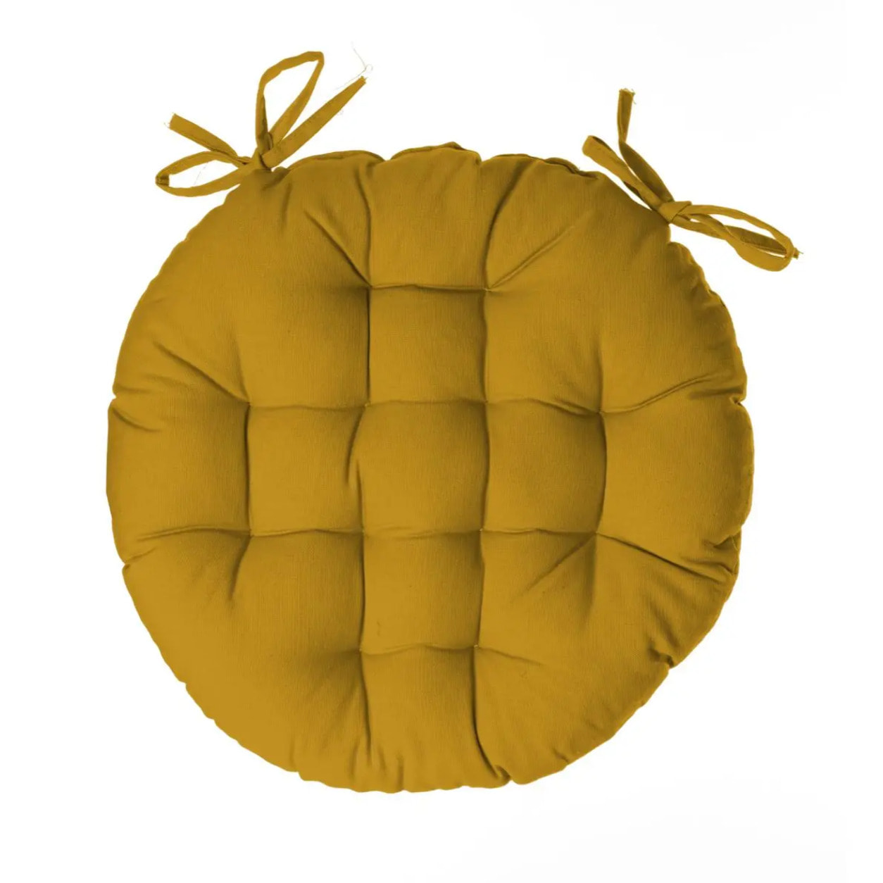 Galette de chaise ronde en coton jaune moutarde D38 cm