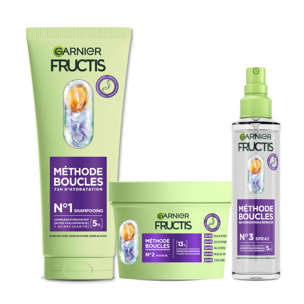 Garnier Fructis Méthode Boucles Routine Shampooing, Masque, Spray Hydratant à l'Acide Hyaluronique et beurre de Karité