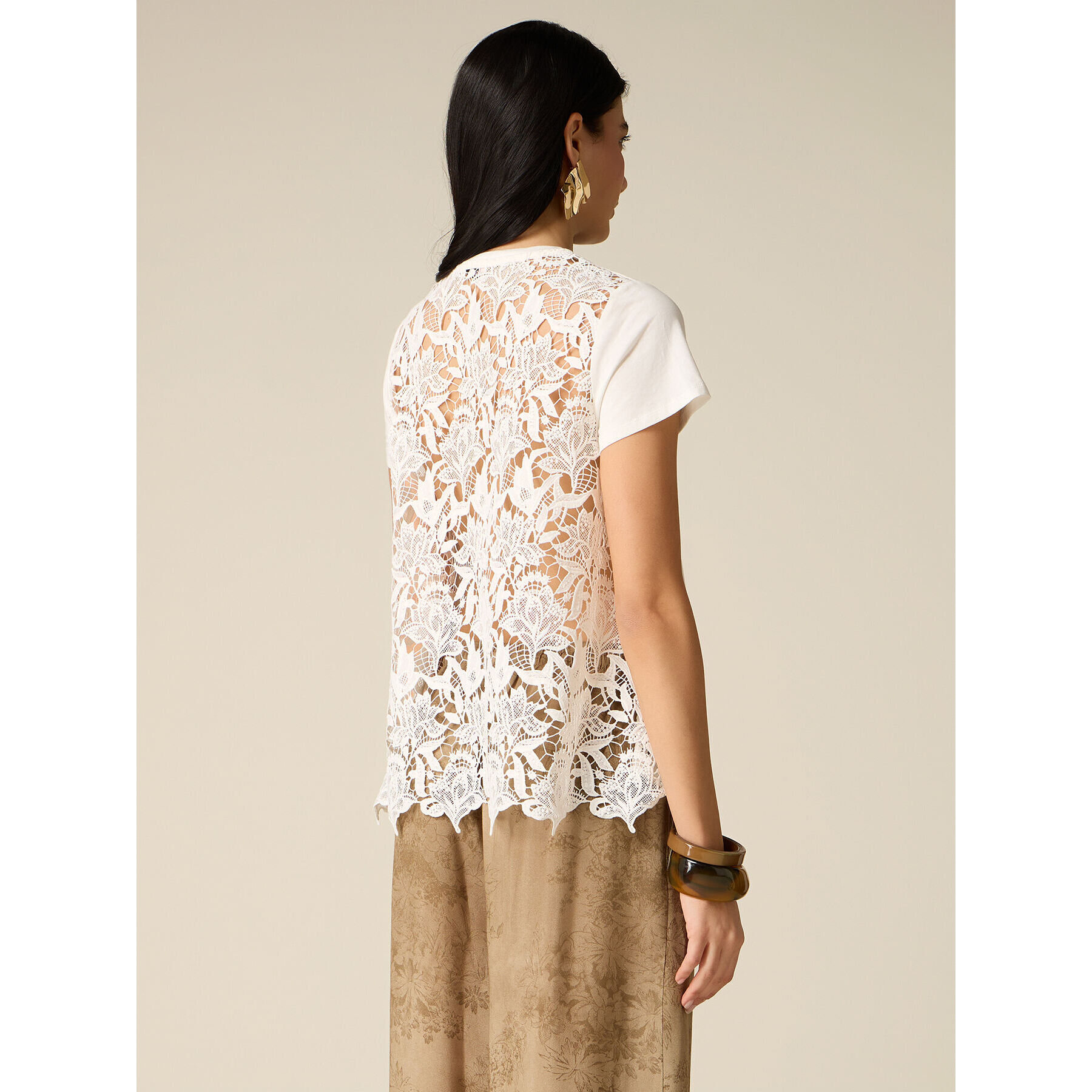Oltre - Camiseta con espalda de encaje - Blanco