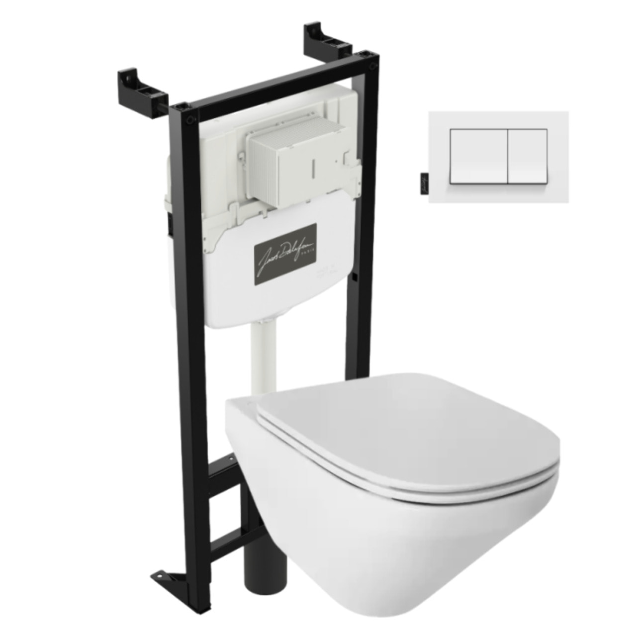 Pack cuvette WC suspendu sans bride Moderne Life avec abattant frein de chute déclipsable  + bâti support + plaque