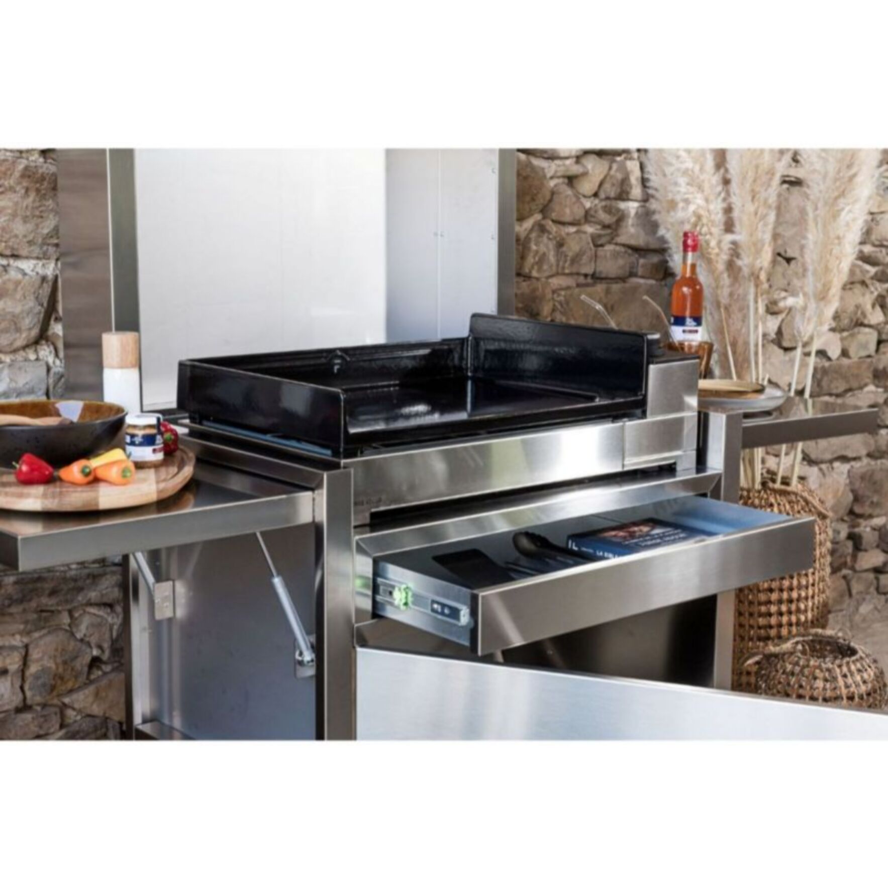 Chariot Plancha FORGE ADOUR CH PIF 60 en inox fermé compatible plancha Premium 60
