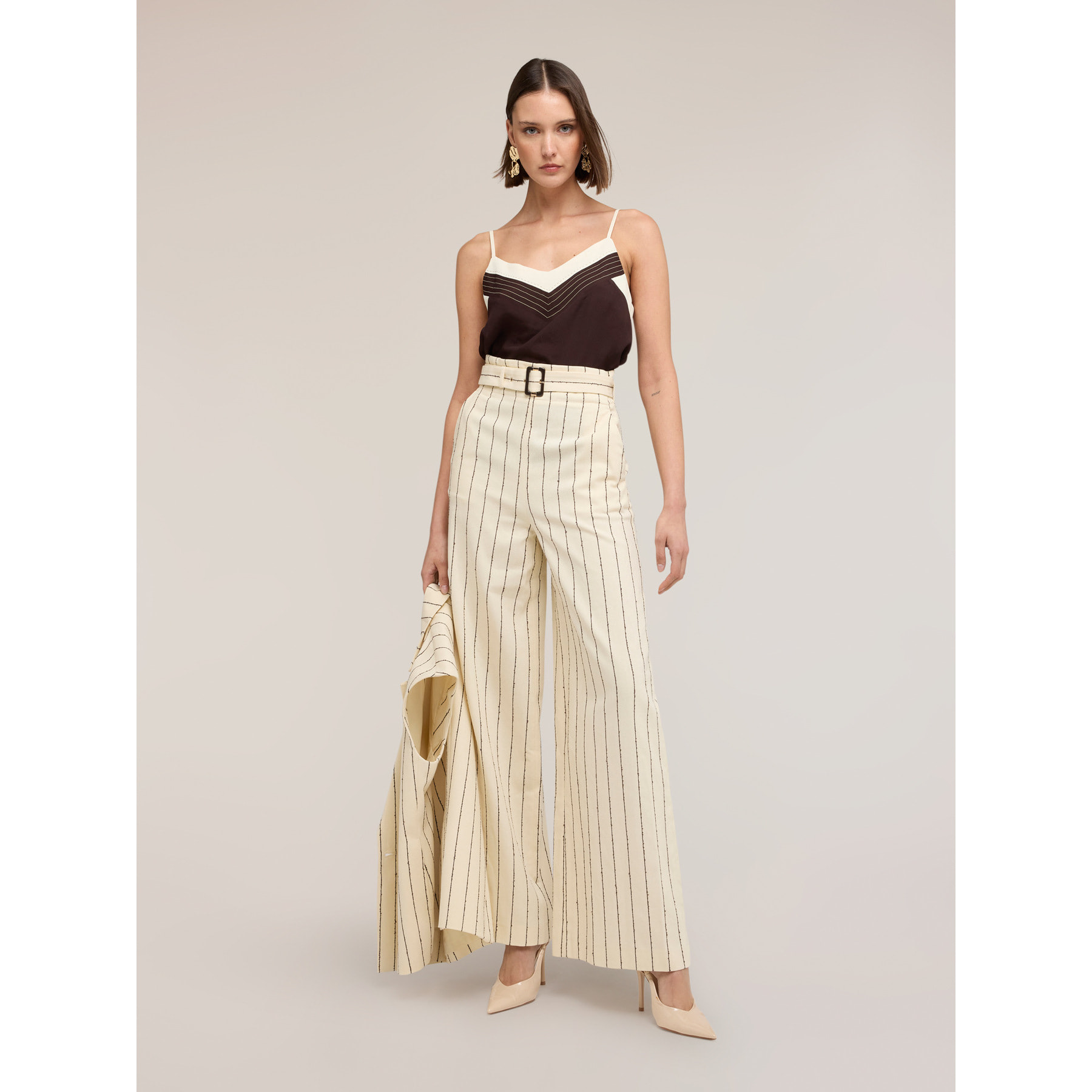 Motivi - Top in crêpe de chine The Tailoring Lab - Marrone