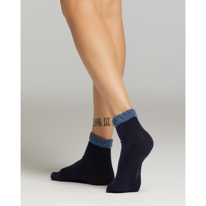 Calza Tosca con bordo in lamè goffrato