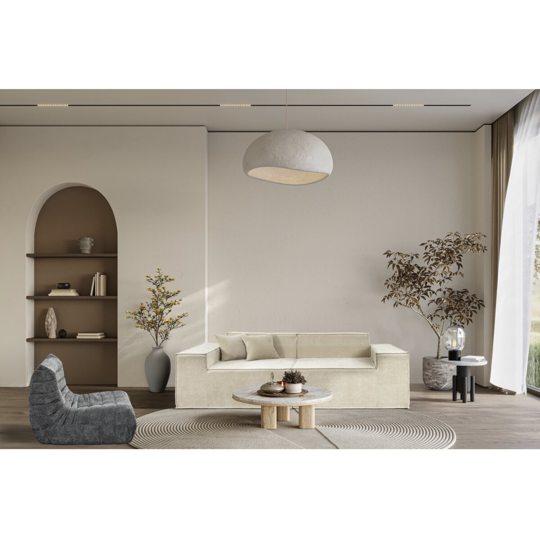 Canapé droit modulable en tissu texturé "Lusso" - 3 places - Beige