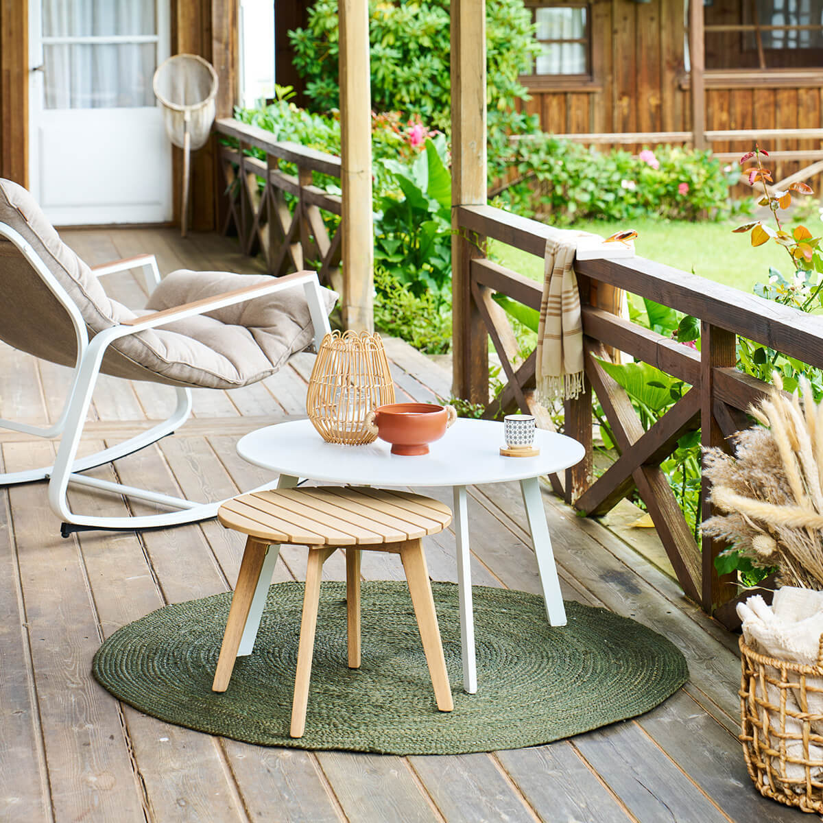 Table d'appoint de jardin ronde "Olvinia" acacia 46x35 cm