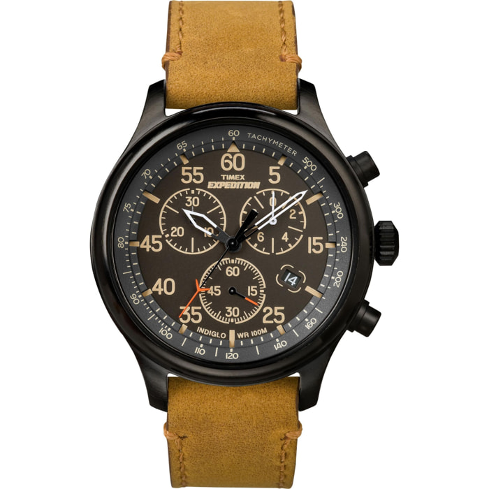 Timex Análogo De Cuarzo Expedition Field Chronograph 43Mm Leather Strap Watch