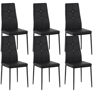 Juego de 6 Sillas de Comedor Tapizada en PU Sillas de Cocina con Respaldo Alto con Botones y Patas de Acero Diseño Moderno para Salón Dormitorio Negro