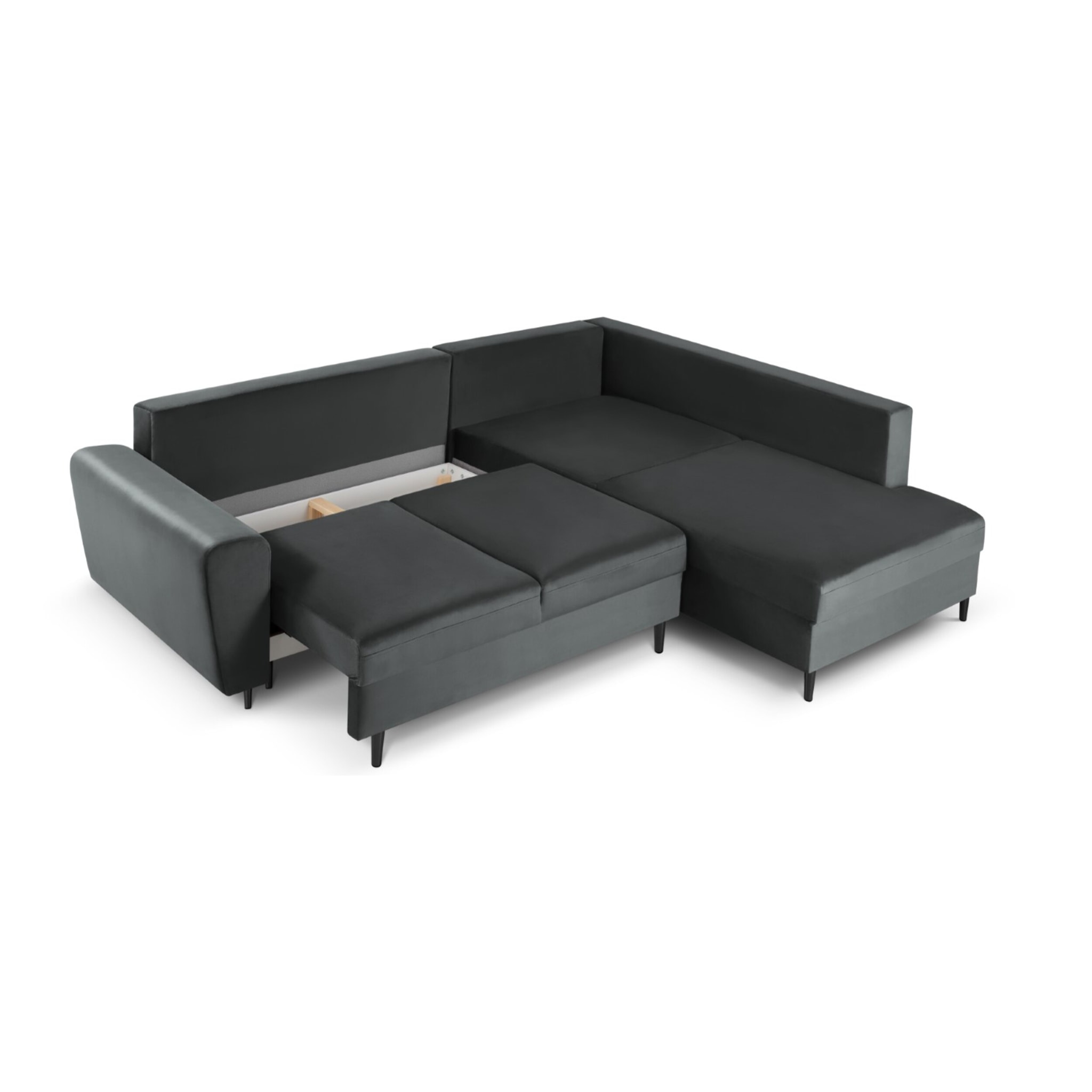 Canapé d'angle droit convertible avec coffre de rangement "Kyoto" 5 places en velours gris foncé
