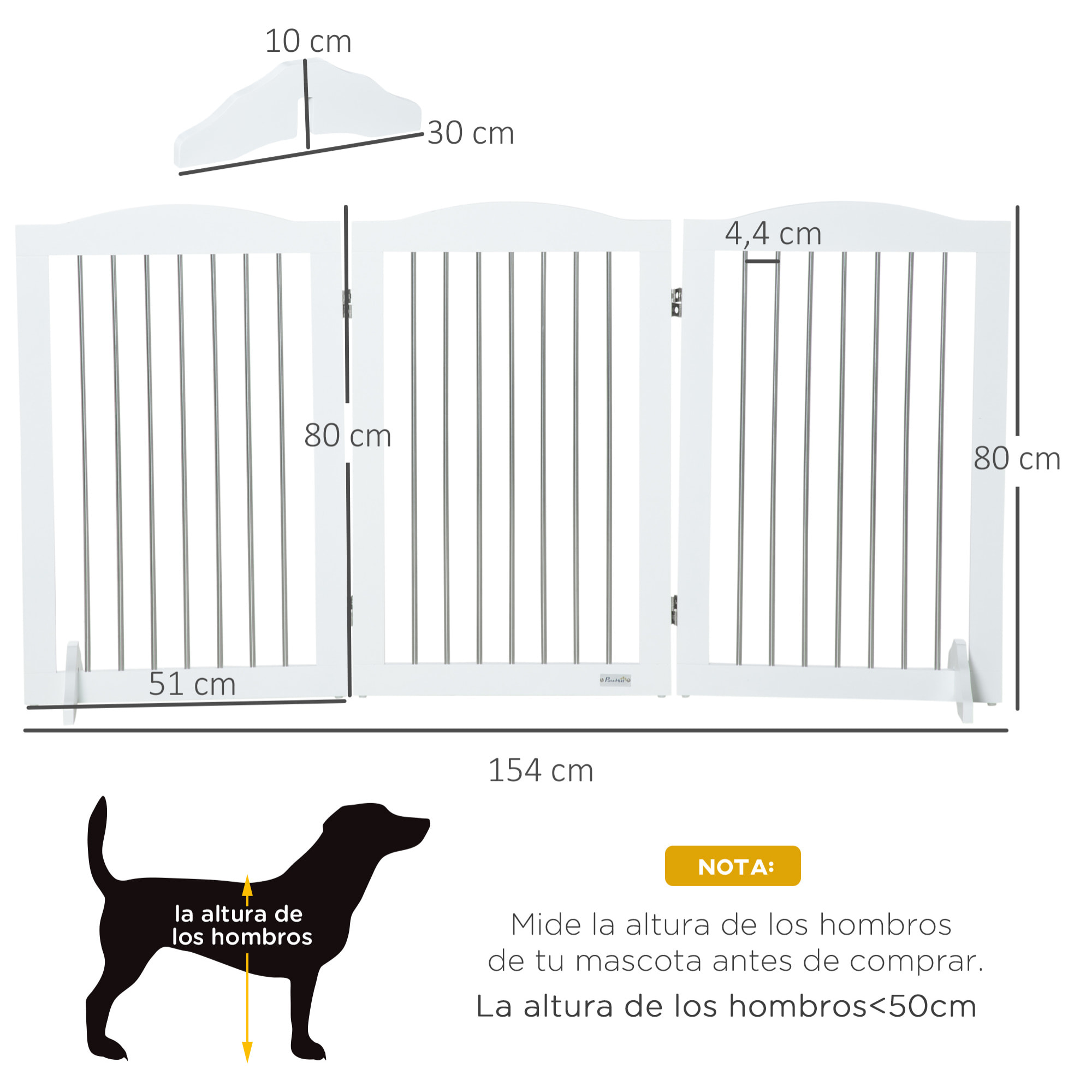 Barrera de Seguridad para Perros Plegable 154x30x80 cm con Soporte de Pie Blanco