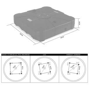 Pied pour parasol déporté remplissable 100L en plastique noir avec roulettes - Base à lester