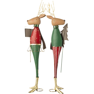J-Line Renne pin et cadeau - métal - rouge Noël/vert foncé - assortiment de 2