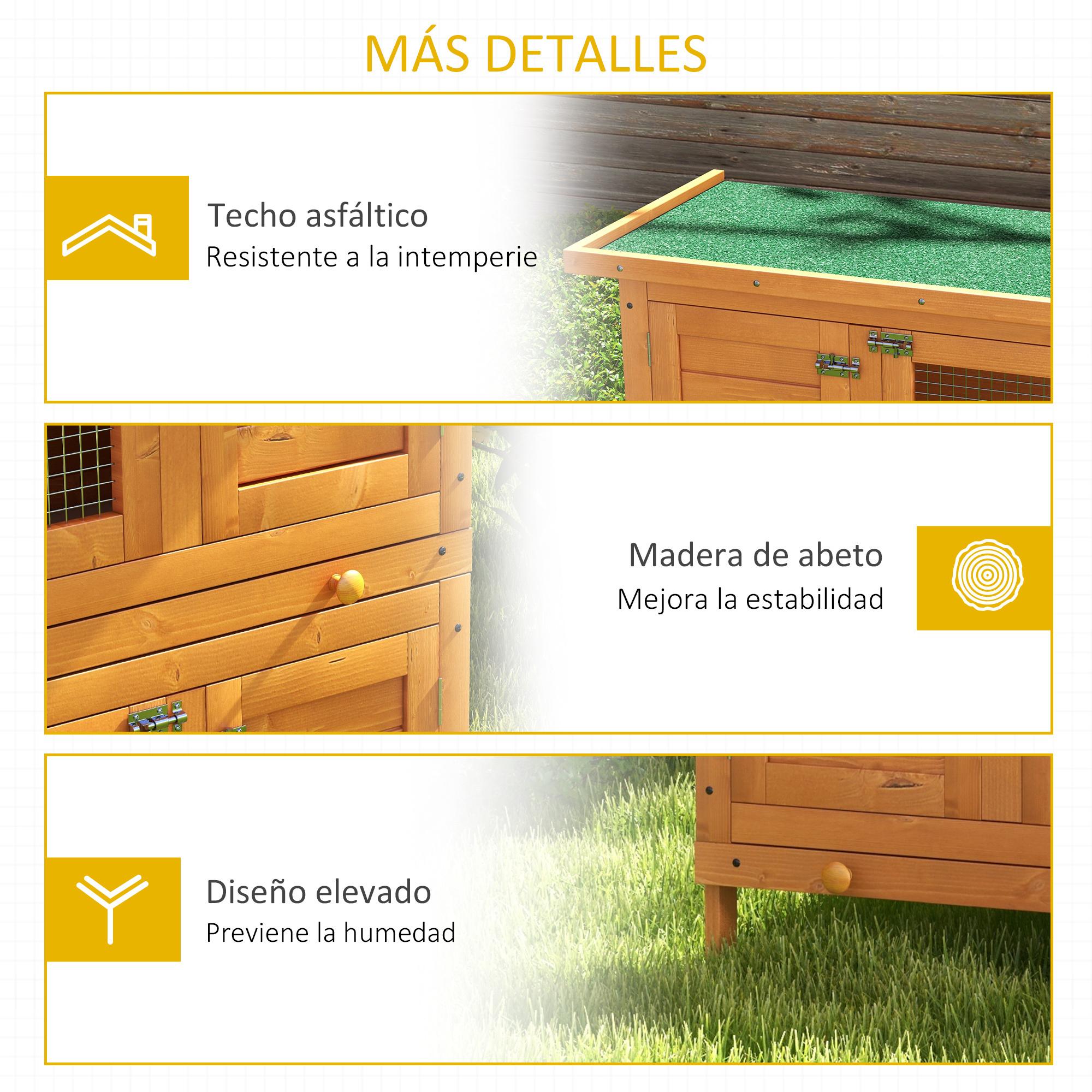 Conejera de Madera Exterior de 2 Niveles 90x45x90 cm para 1-2 Mascotas Pequeñas con Techo Asfáltico Abrible y 2 Bandejas