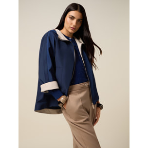 Oltre - Giubbotto in nylon con cappuccio e zip - Blu