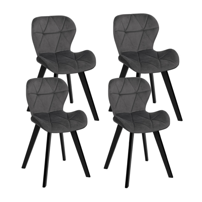 Chaises Daisy en velours et pieds noirs