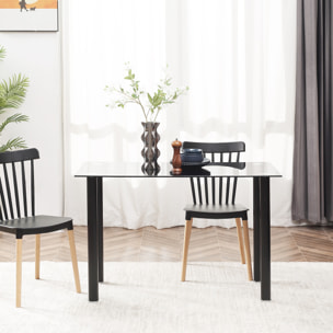 Mesa de Comedor Rectangular Mesa de Cocina Moderna con Tablero de Vidrio Templado y Patas de Acero para 4-6 Personas en Salón Oficina 120x60x75 cm Negro