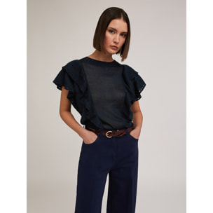 Motivi - Maglia lurex con volant - Blu
