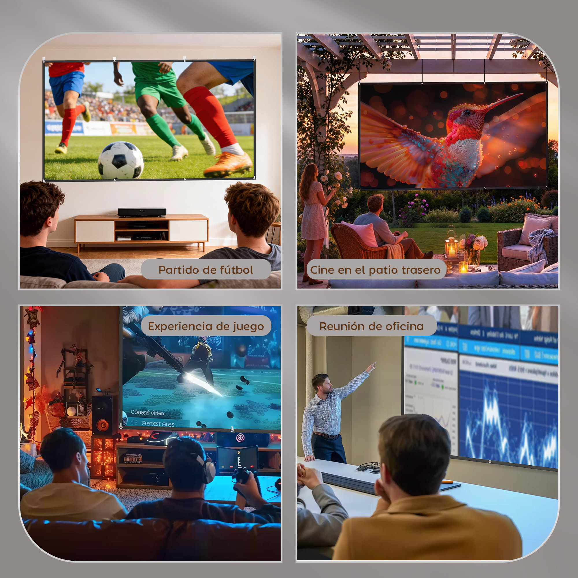 Pantalla de Proyector Manual 120 Pulgadas, Pantalla de Proyección, Formato 16:9, HD 4K/8K, Tela Lavable, para Interior y Exterior, Cine en Casa, Oficina, Patio, Blanco