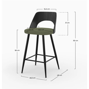 Lot de 2 chaises pour îlot central en tissu bouclé vert kaki 66 cm - Mindy