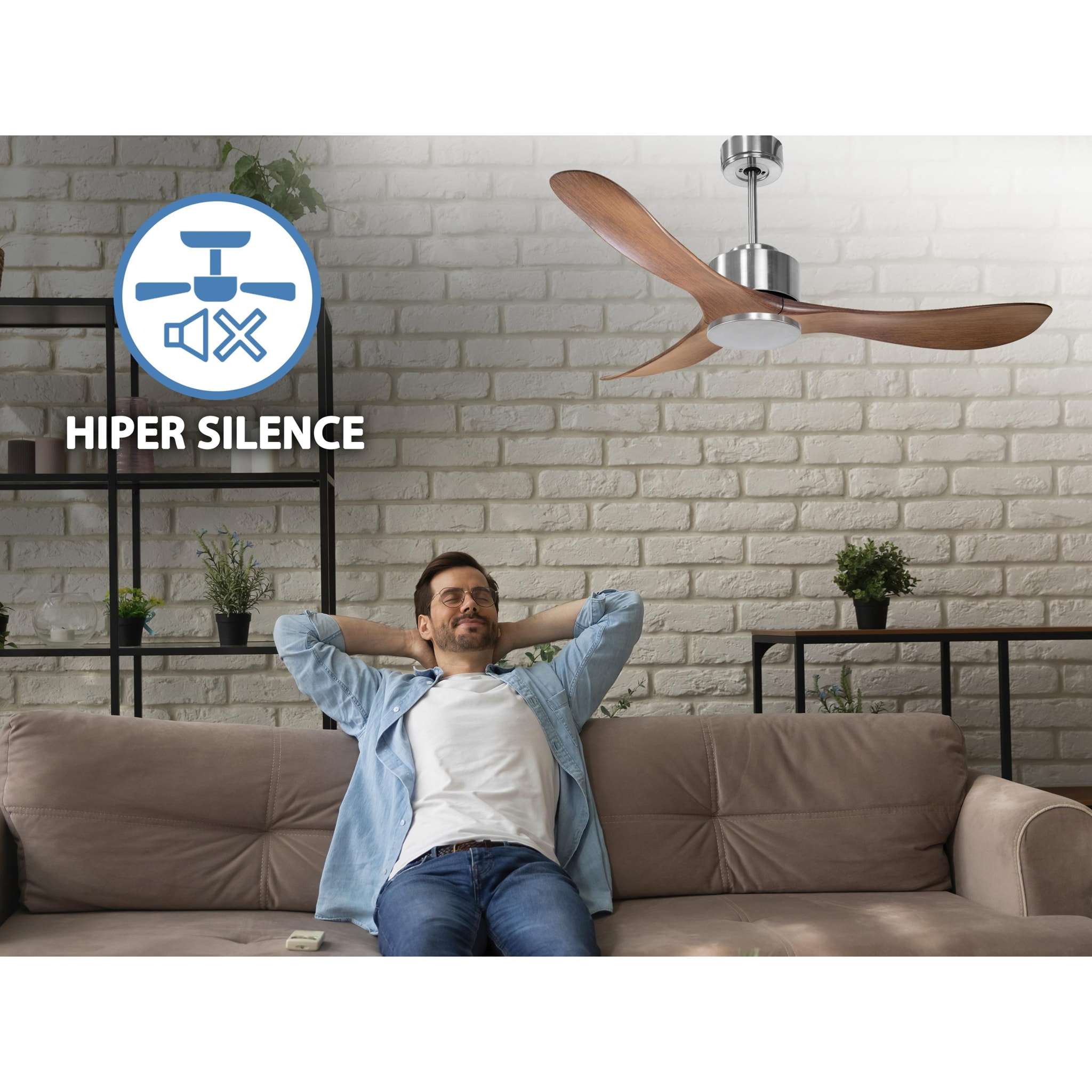 Ventilateur de plafond Réversible Lumière  Thermostat Wifi Moteur à courant continu Toits en pente Télécommande Hypersilence Mémoire Shopify Vendible (AUTOMATIQUE) 40   W argent