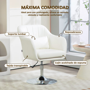 Butaca de Dormitorio Moderna Butaca de Salón Giratoria Tapizado en PU con Altura Ajustable Reposabrazos y Cojín Butaca para Sala de Estar Blanco