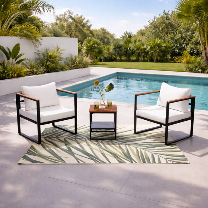 salon de jardin panoramique 8 places en résine tressée noir et blanc NAZCA