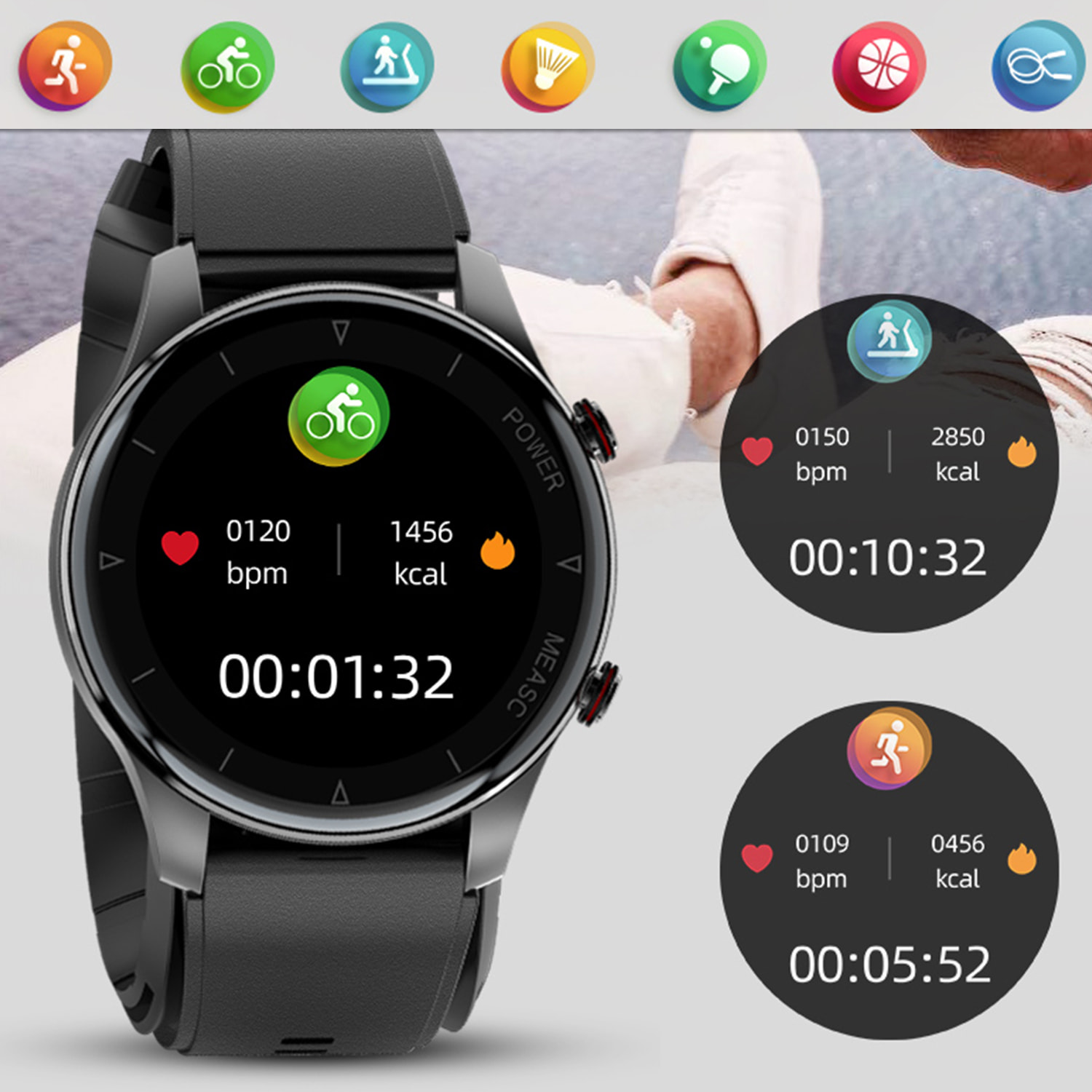 Smartwatch P50 con pompa ad aria e palloncino per il test della pressione sanguigna reale. Termometro corporeo, frequenza respiratoria.