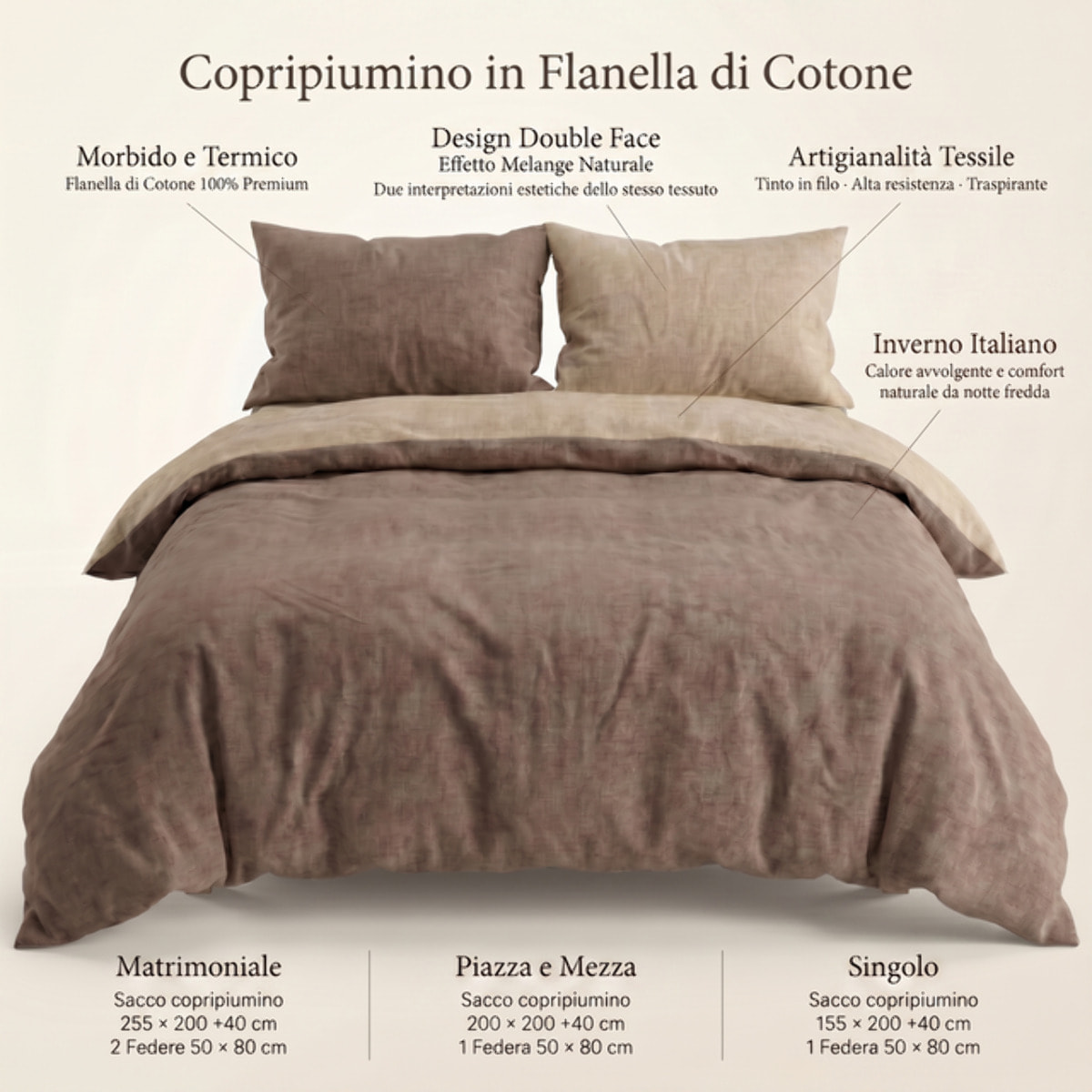 Parure copripiumino in flanella di cotone caldo e morbido, set sacco copripiumino con federa double face, tessuto tinto filo traspirante e resistente, ideale per inverno, comfort avvolgente, facile da lavare e durevole