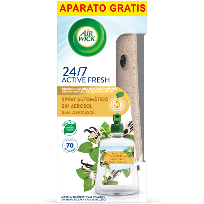 Air Wick Active Fresh Spray Automatico Sin Aerosol - Ambientador para casa con aroma a Vainilla - Aparato y Recambio (228ml)