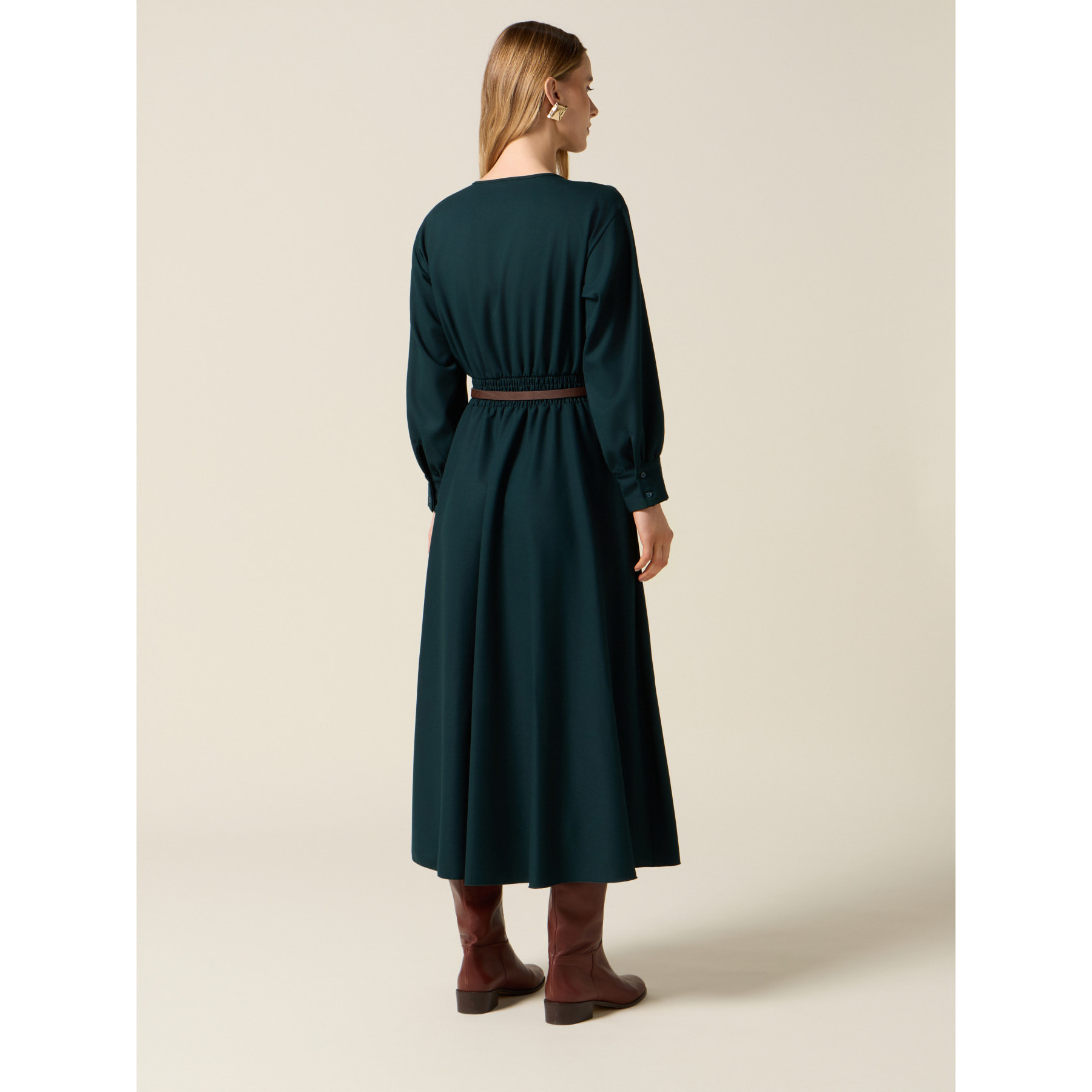 Oltre - Vestido acampanado con cinturón - Verde