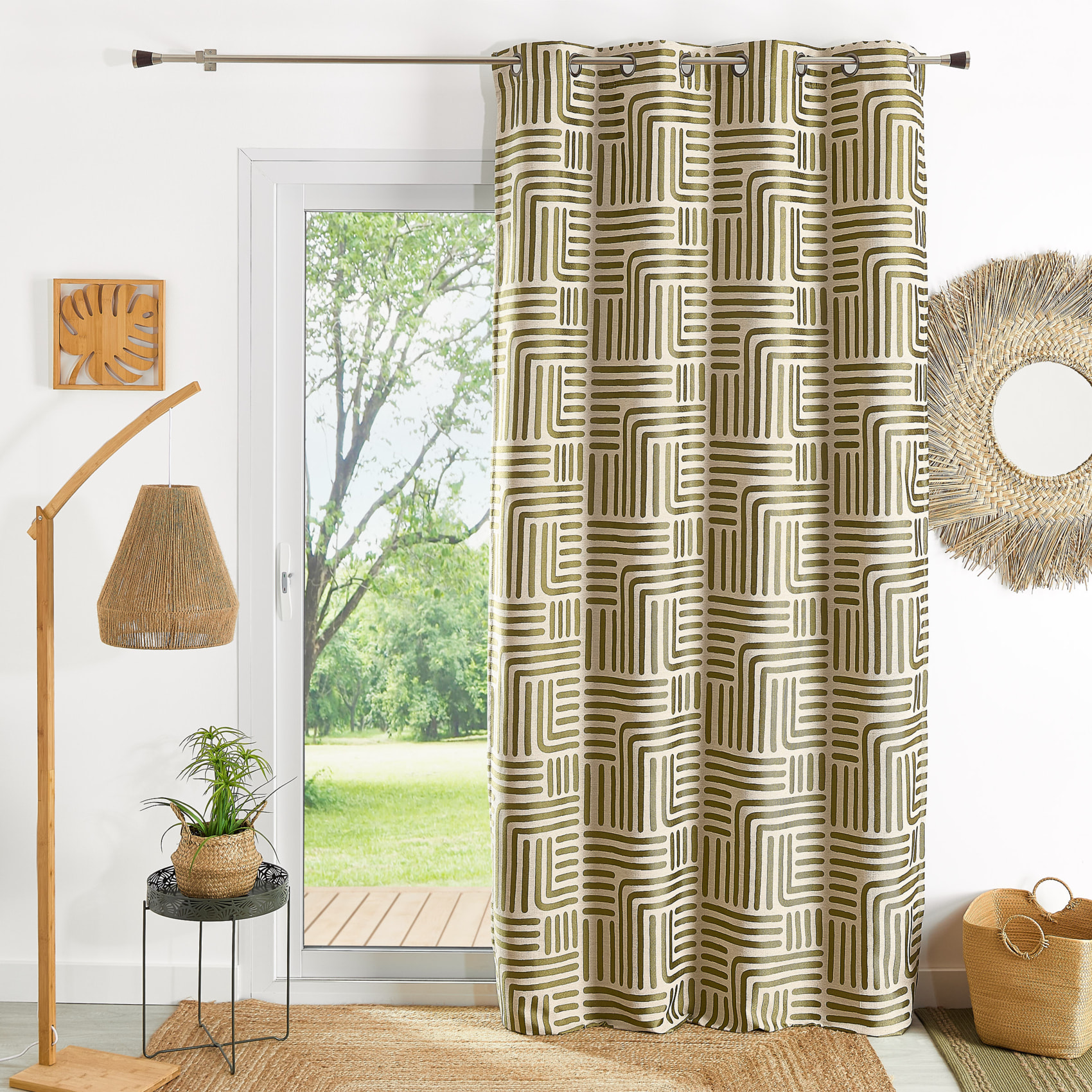 Rideau à oeillets tamisant jacquard - Kaki