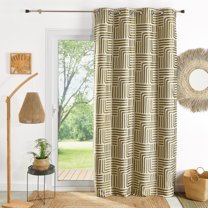 Rideau à oeillets tamisant jacquard - Kaki