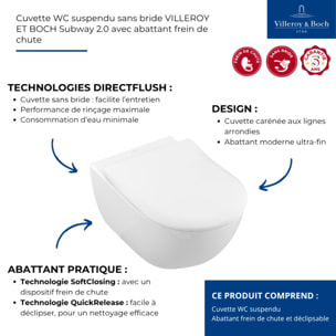 Cuvette WC suspendu sans bride Villeroy & Boch Subway 2.0 avec abattant frein de chute