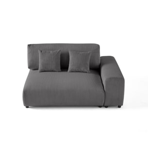 Garance - module d'assise 2 places avec accoudoir droit - en velours côtelé - Gris foncé
