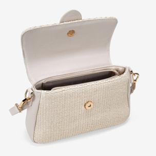 Bolso de hombro beige en rafia con solapa