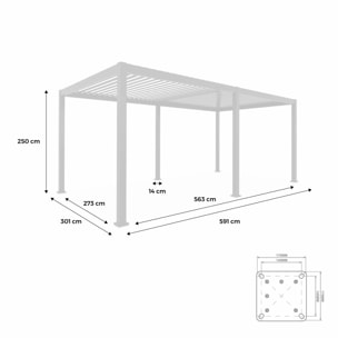 Pergola Bioclimatique gris anthracite 300x600cm. aluminium à lames orientables + 2 stores 3m