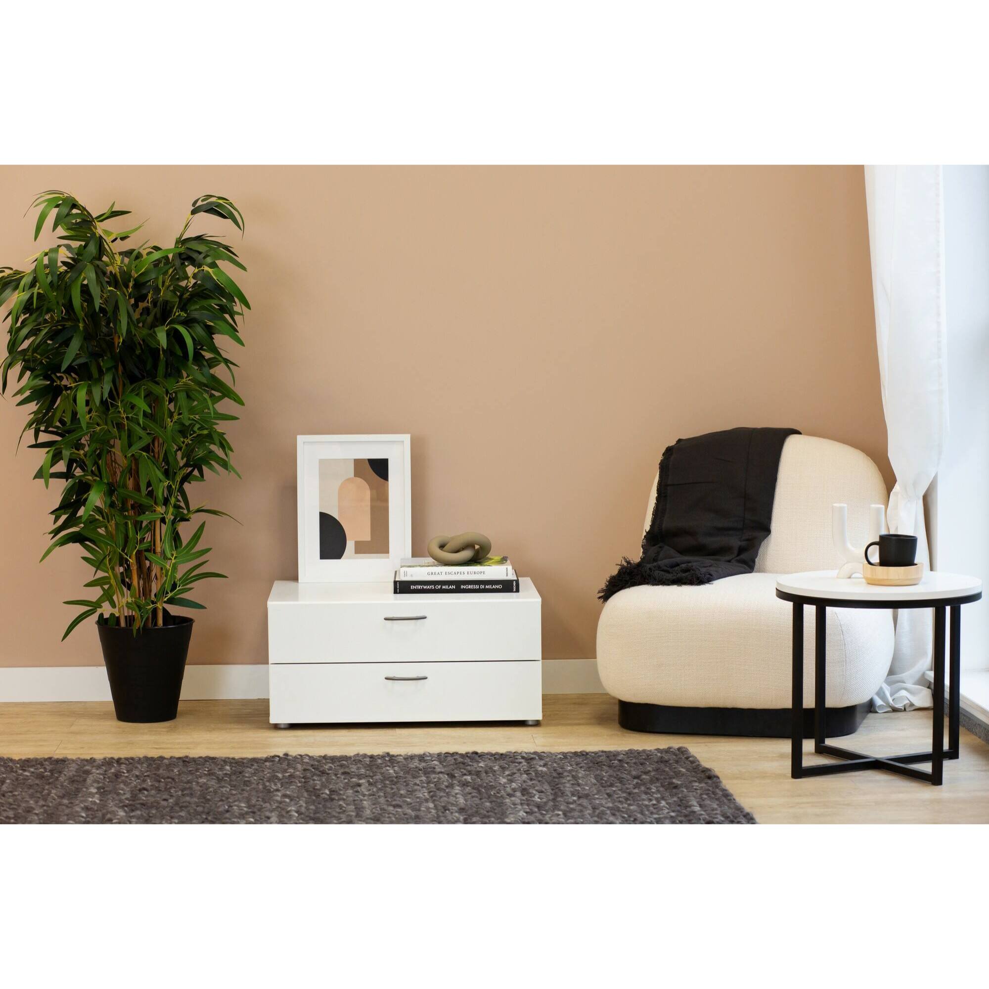 Cassettiera Piatto, Settimino multiuso, Comò camera da letto, Mobile con cassetti, 74x52 h35 cm, Bianco