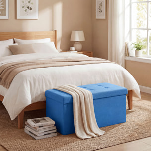 Puff Almacenaje, Banco Almacenaje Plegable, 84 L, 76x38x38 cm, Tapizado en Lino Sintético, Baúl de Almacenamiento, Carga 120 kg, Taburete para Sala de Estar, Dormitorio, Entrada, Azul Claro