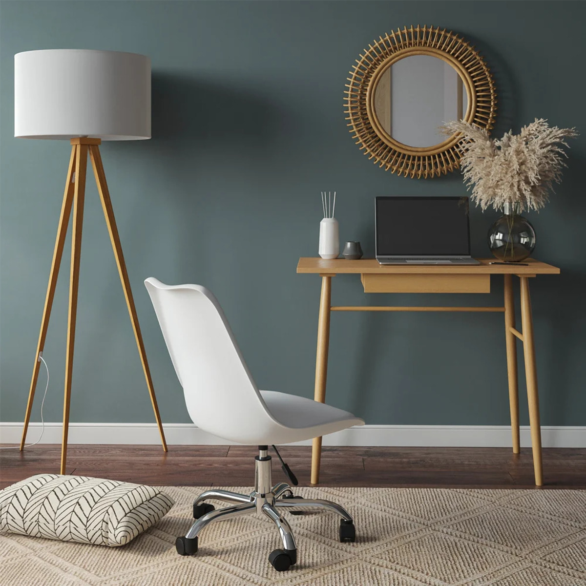 Chaise de bureau blanche sur roulettes - Skandi