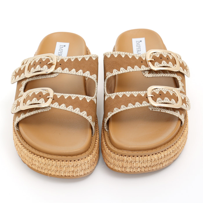 Sandali platform in simil pelle con fibbie color oro