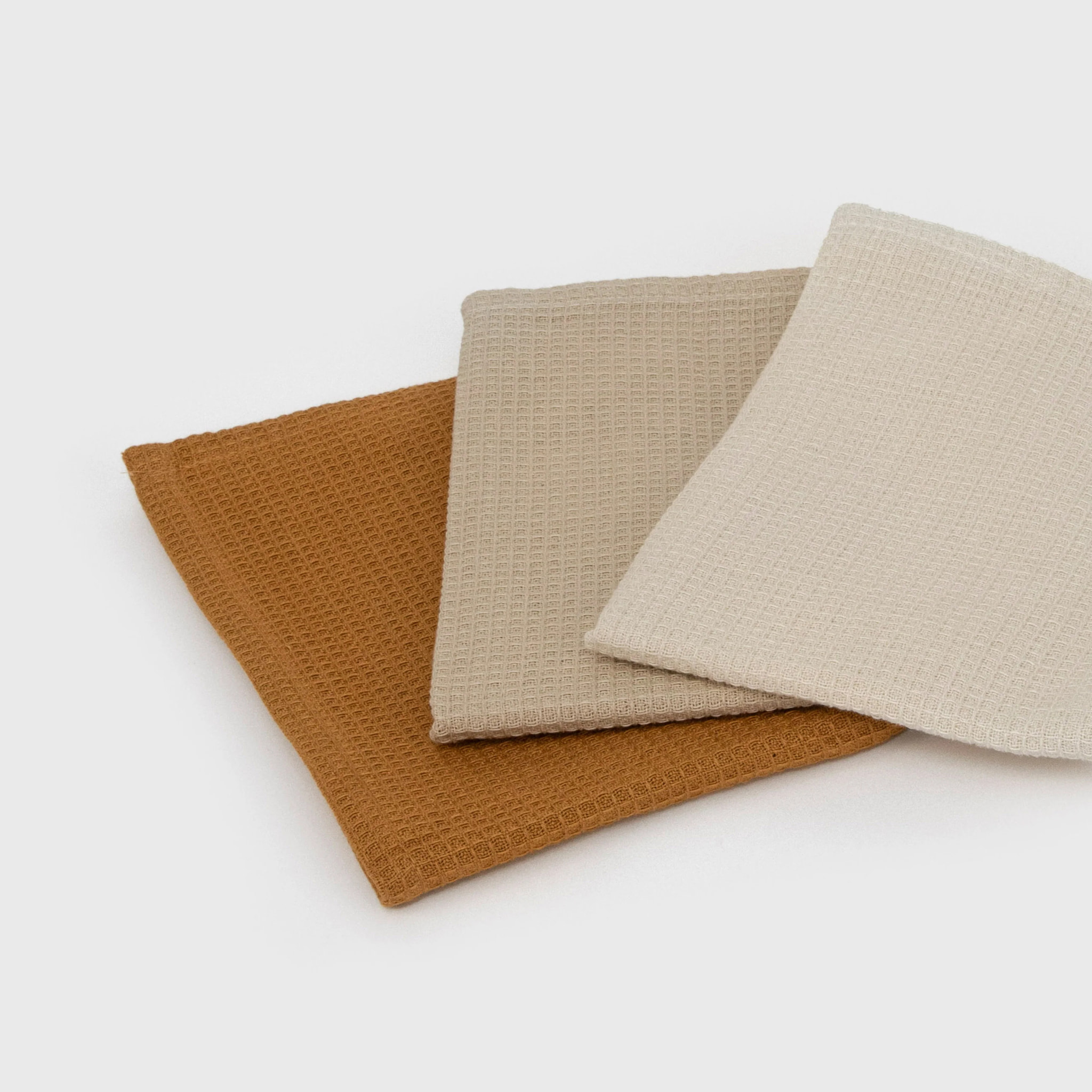 Set 3 paños cocina algodón liso Natural/Topo/Ocre