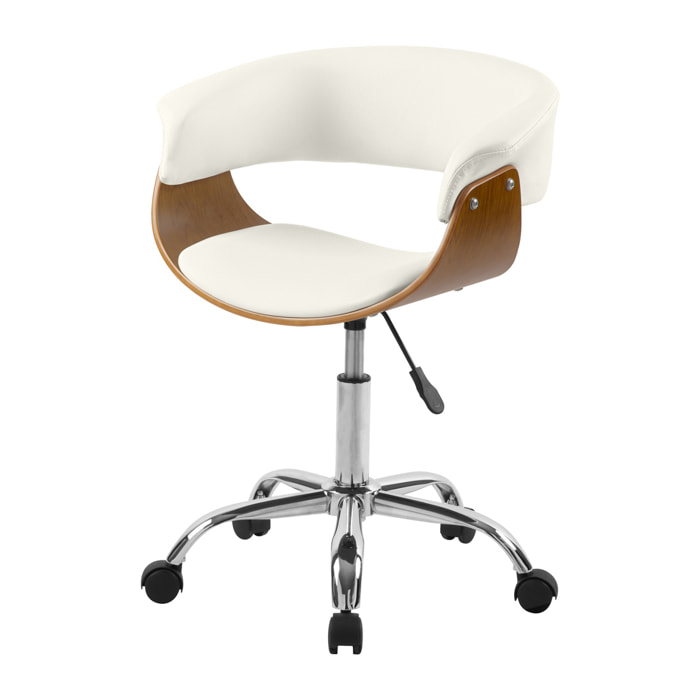 Chaise de bureau pivotante en bois et PU blanc - Basile